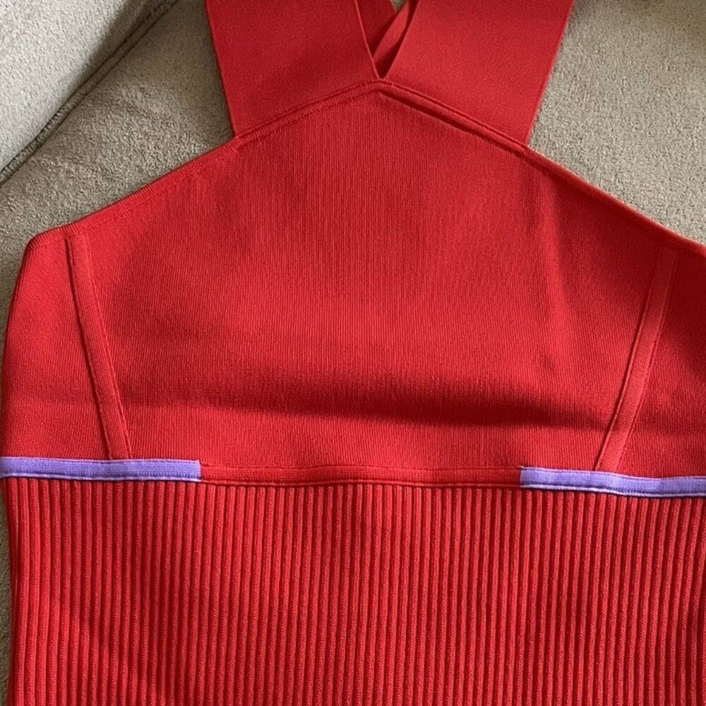 Hervé Léger luxe Halter RED ribbed Bandage Sheath party mini Dress Like New LG - Picture 10 of 12